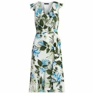 Banana Republic white green and blue raffle high low maxi dress size 2new